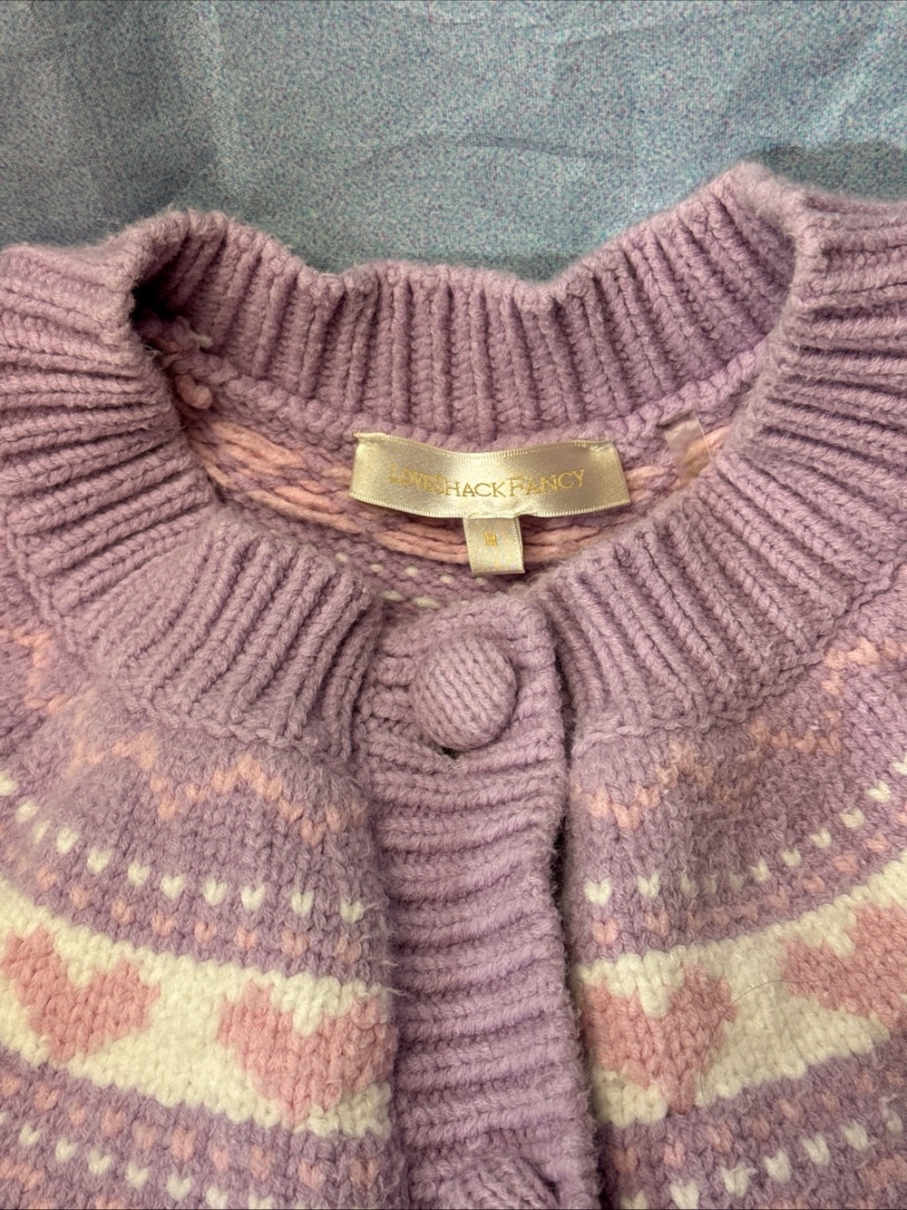 LoveShackFancy Pink and Lavender Fair Isle Cardigan - Picture 2 of 11